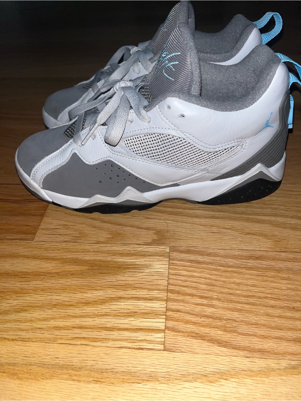 Jordan Retro Basketball Sneakers in White, Gray & Light Blue